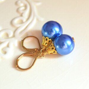 Royal Blue Christmas Ball Earrings - Hand Made in Canada